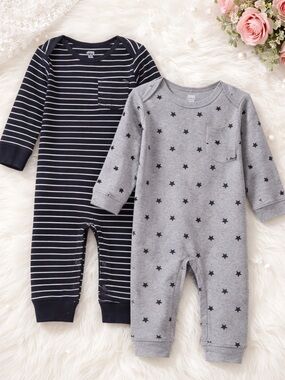 NWT Amazon Essentials Baby Unisex 2 pack Long Sleeve One Piece Gray/Black - 12M